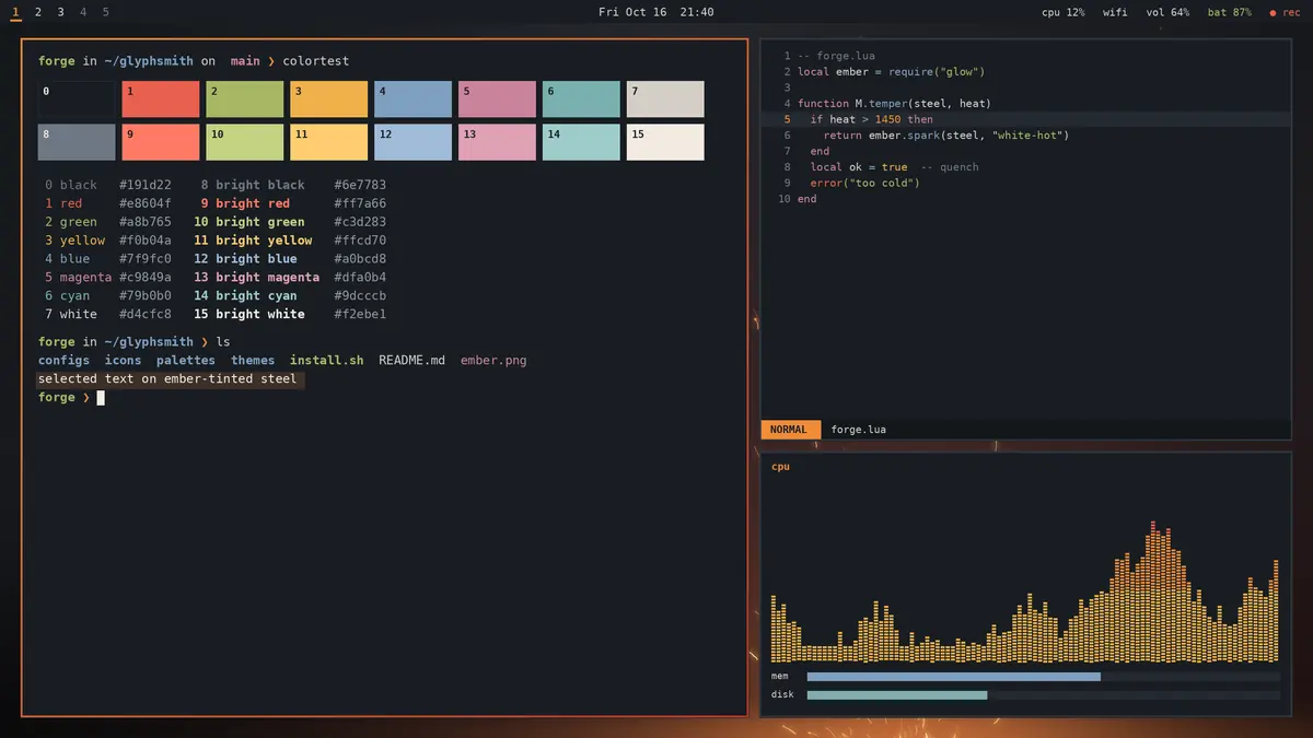 Steel & Ember terminal and editor preview